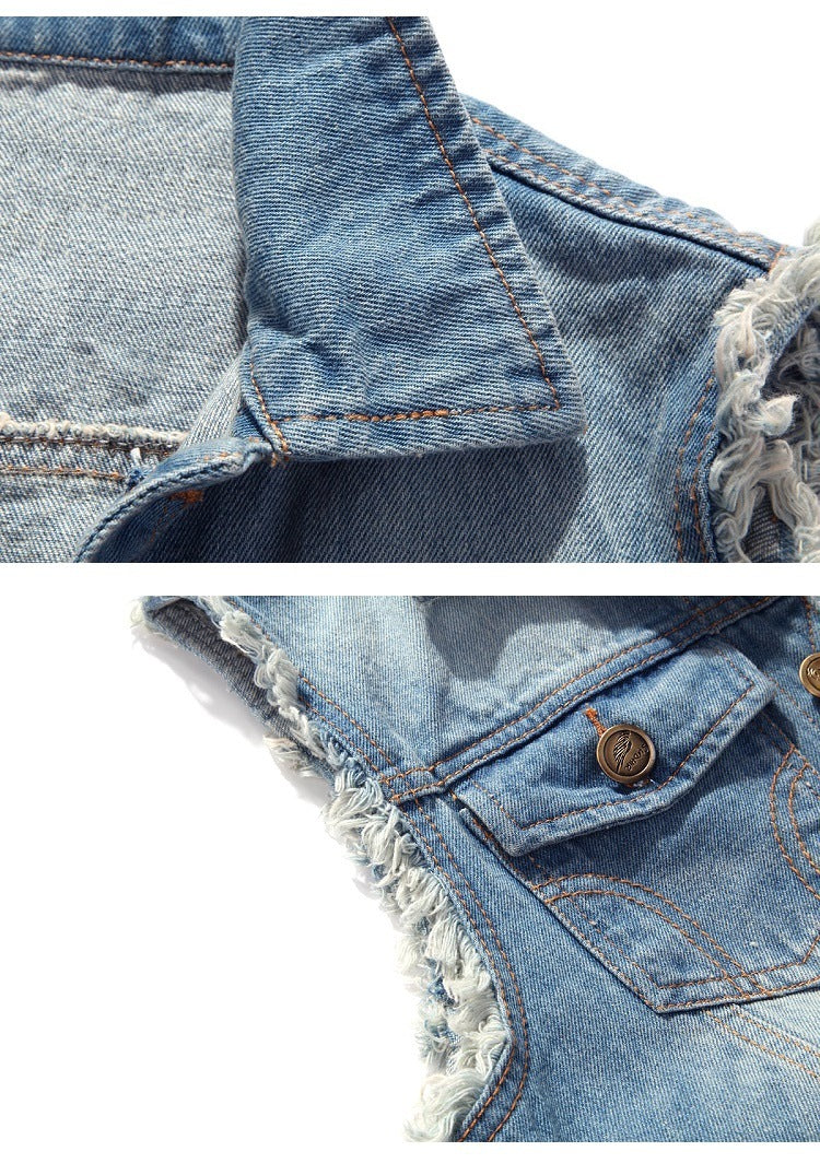Men’s Hip Hop Ripped Denim Jacket Vest