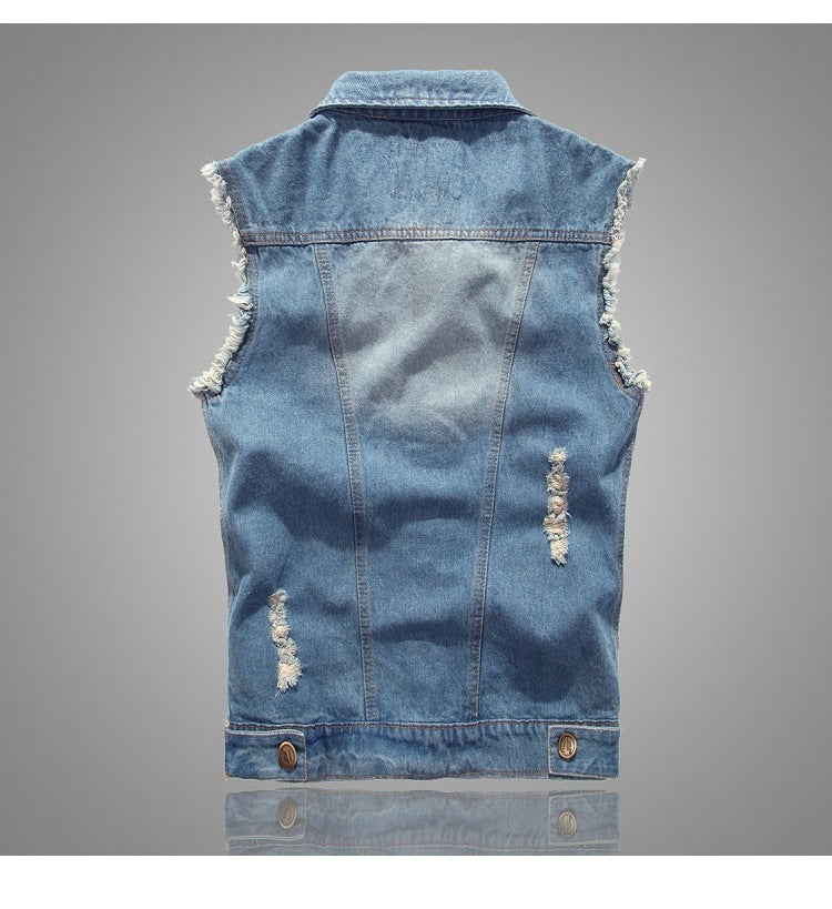 Men’s Hip Hop Ripped Denim Jacket Vest