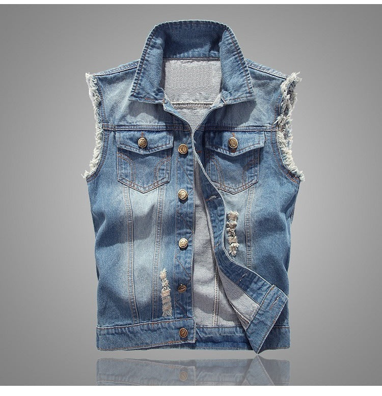 Men’s Hip Hop Ripped Denim Jacket Vest