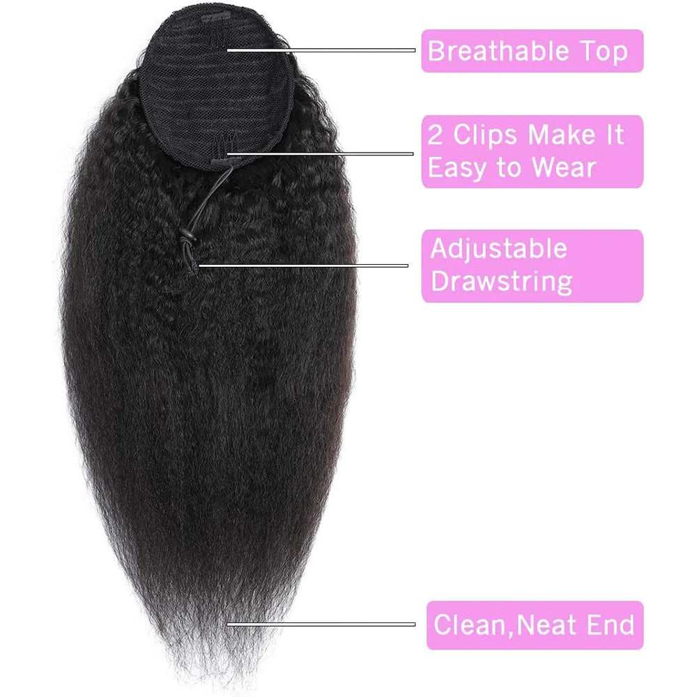 100% Human Hair Kinky Straight Ponytail Extension