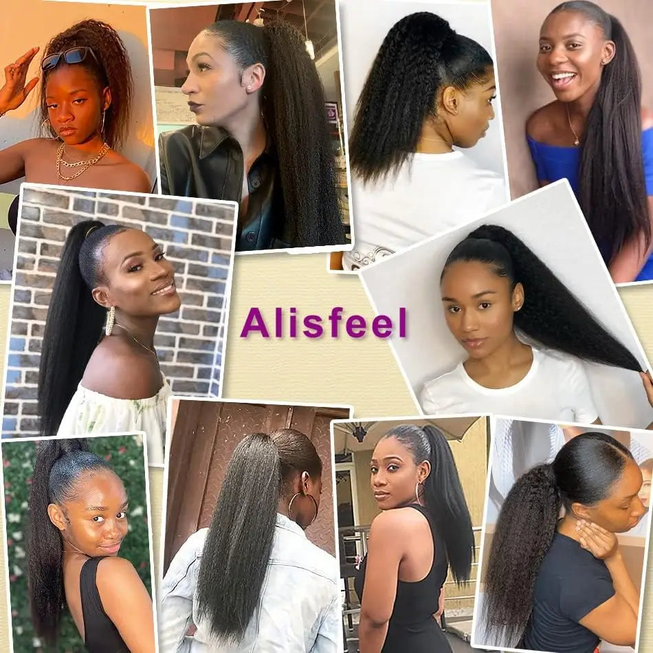 100% Human Hair Kinky Straight Ponytail Extension