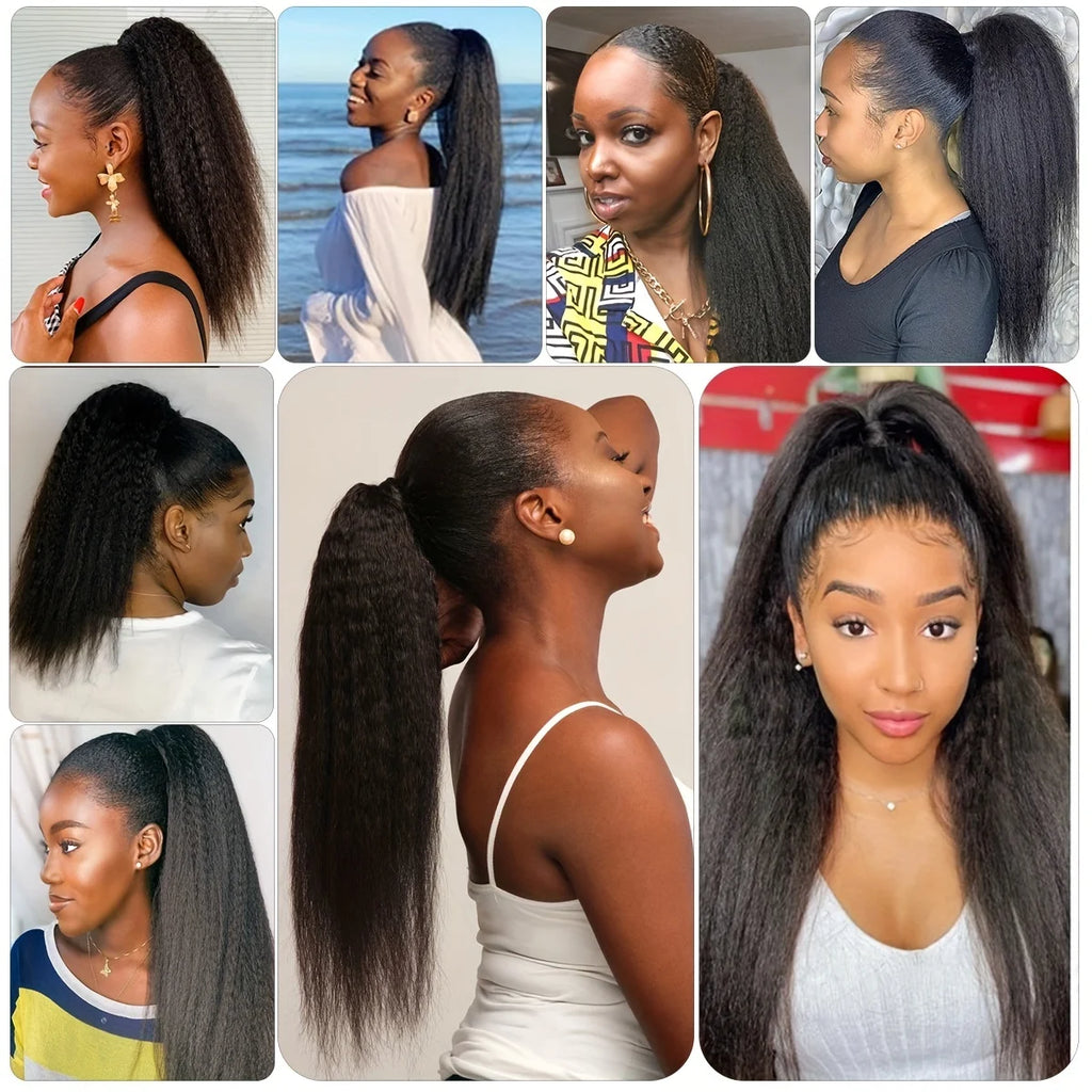 100% Human Hair Kinky Straight Ponytail Extension