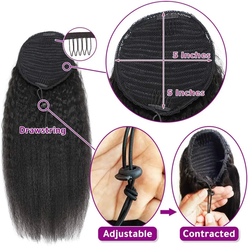 100% Human Hair Kinky Straight Ponytail Extension
