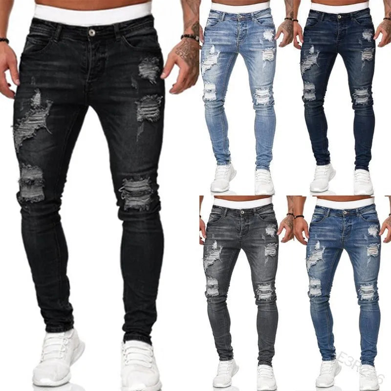 Men's Vintage Ripped Skinny Slim Fit Jeans