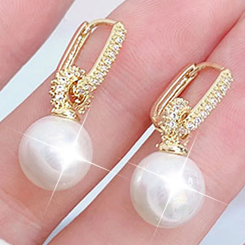 14K Gold Pearl & Zircon Round Earrings for Women