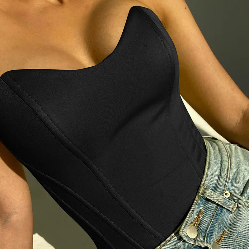 Women's Strapless Corset Tube Top – Slim Fit Sleeveless Cropped Summer Vest