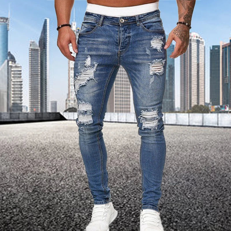 Men's Vintage Ripped Skinny Slim Fit Jeans