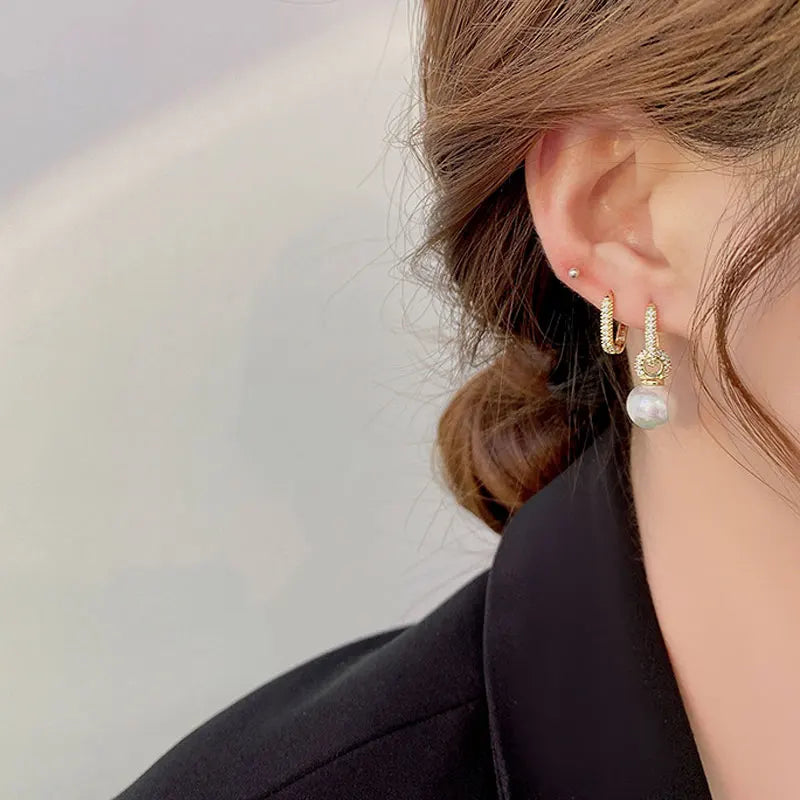 14K Gold Pearl & Zircon Round Earrings for Women