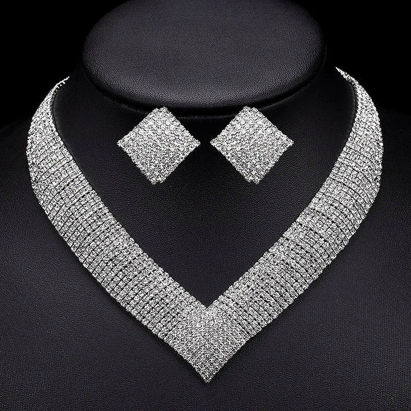 BLIJERY Luxury Rhinestone Crystal Bridal Jewelry Set