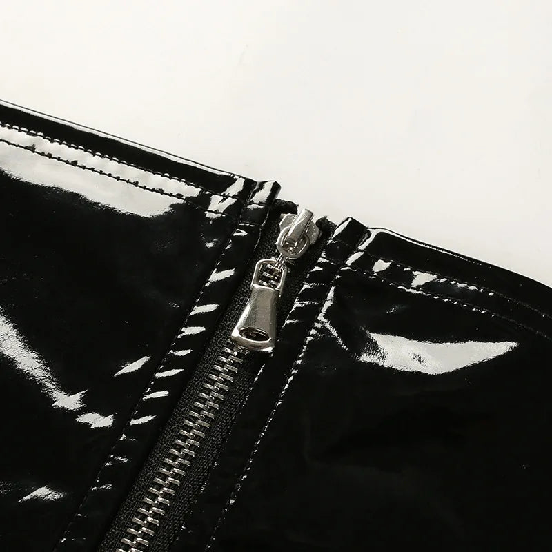 Women's Black Faux Leather PVC Shiny Tube Crop Top