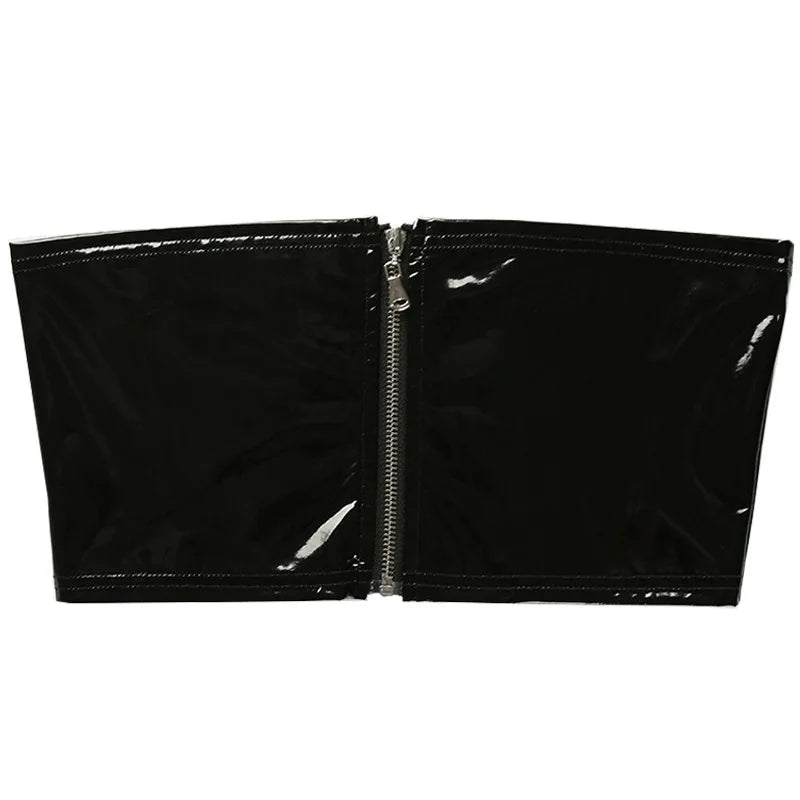 Women's Black Faux Leather PVC Shiny Tube Crop Top