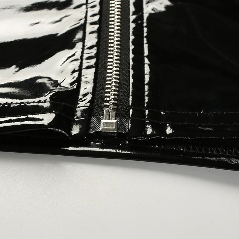 Women's Black Faux Leather PVC Shiny Tube Crop Top