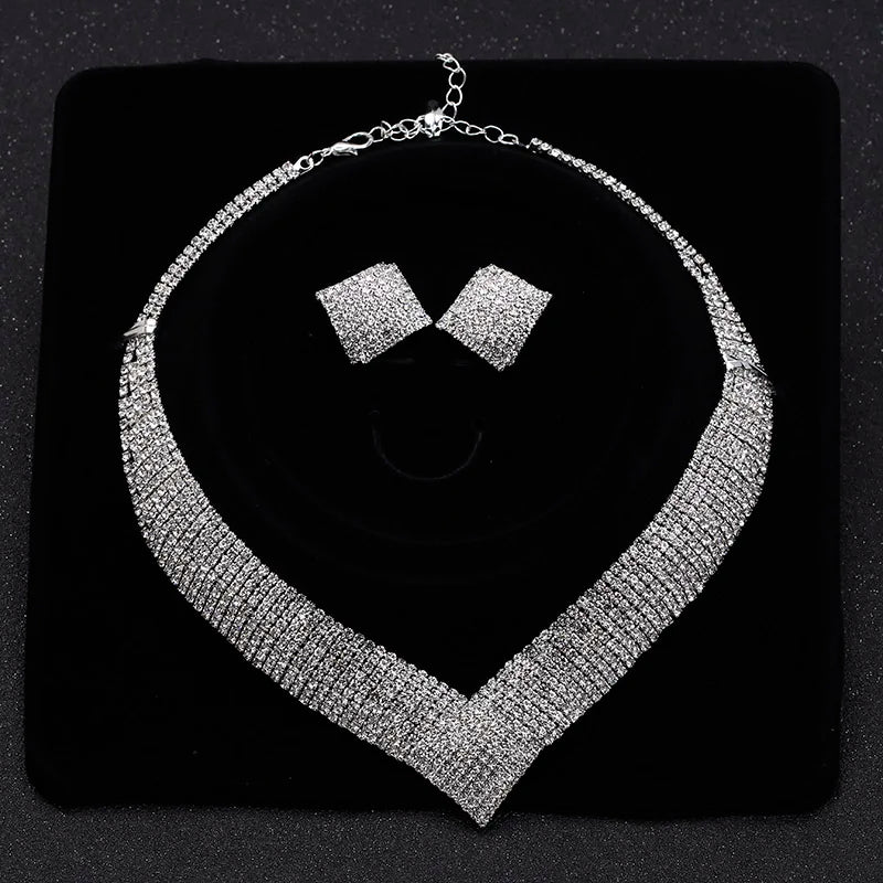 BLIJERY Luxury Rhinestone Crystal Bridal Jewelry Set