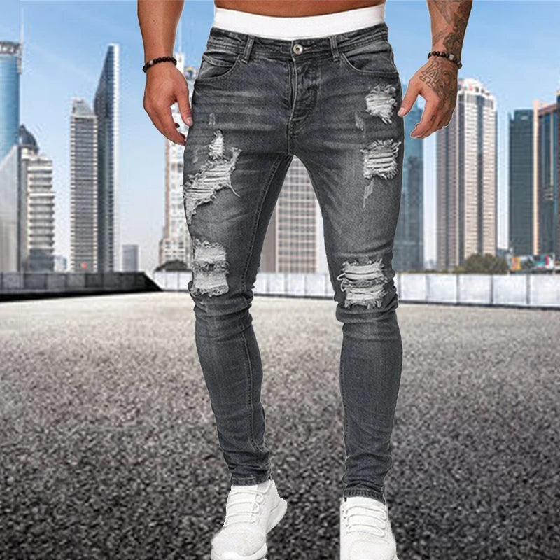 Men's Vintage Ripped Skinny Slim Fit Jeans
