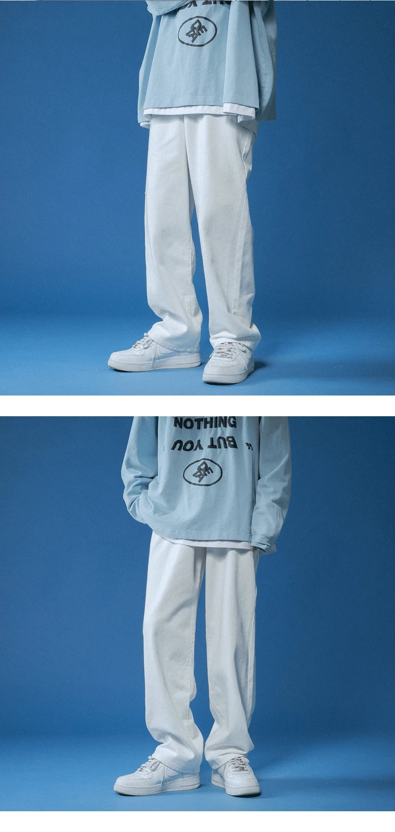 Unisex White Baggy Straight Leg Jeans