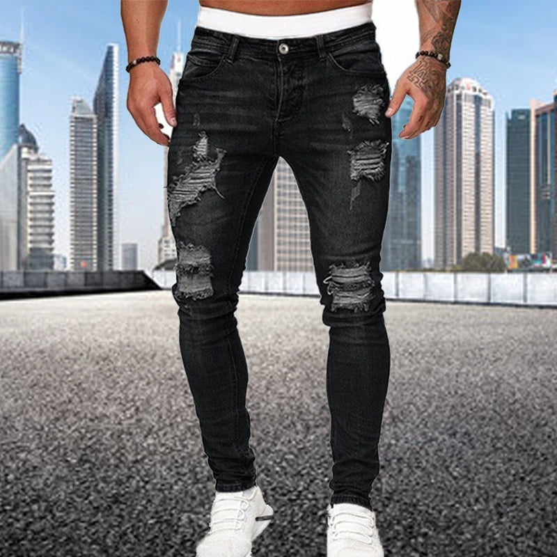 Men's Vintage Ripped Skinny Slim Fit Jeans