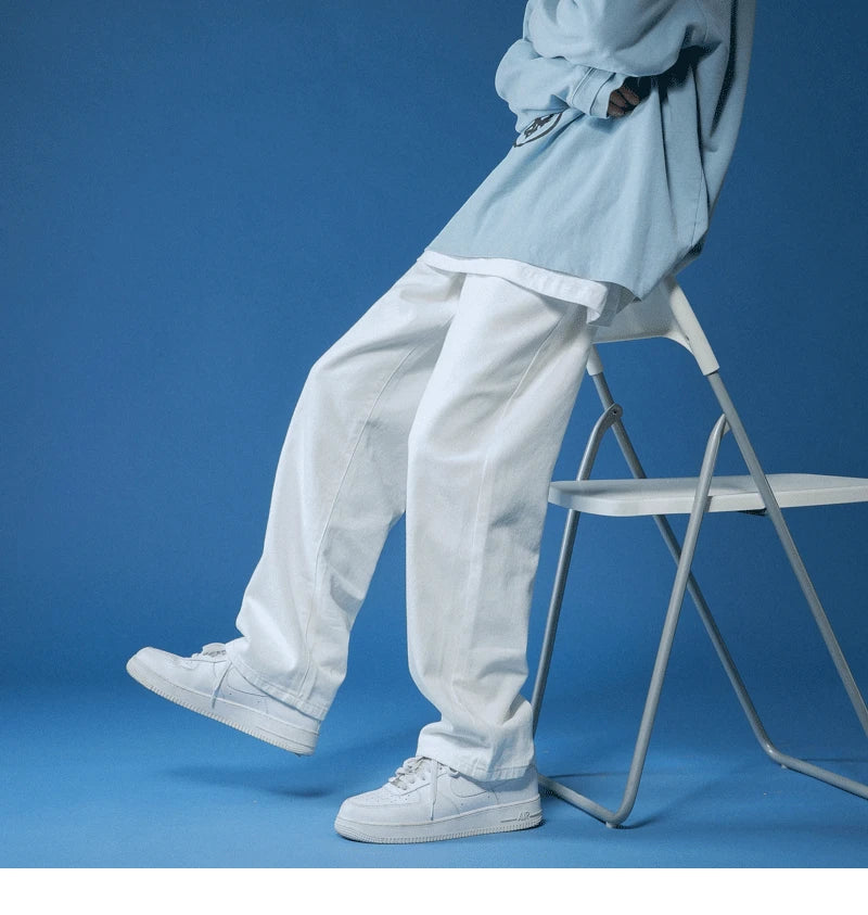 Unisex White Baggy Straight Leg Jeans