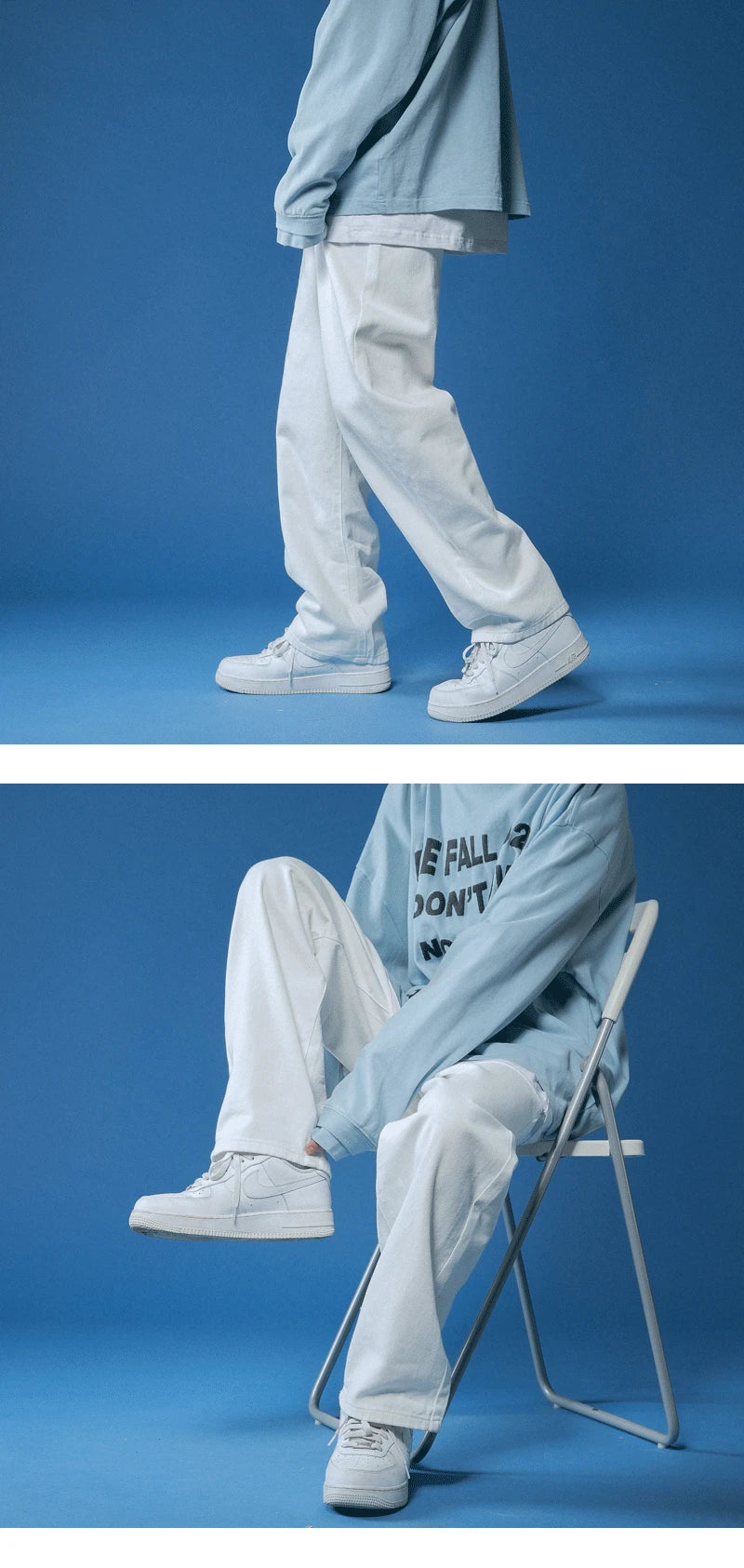 Unisex White Baggy Straight Leg Jeans