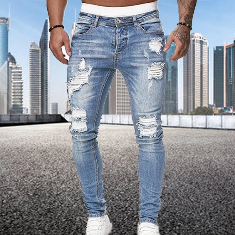 Men's Vintage Ripped Skinny Slim Fit Jeans