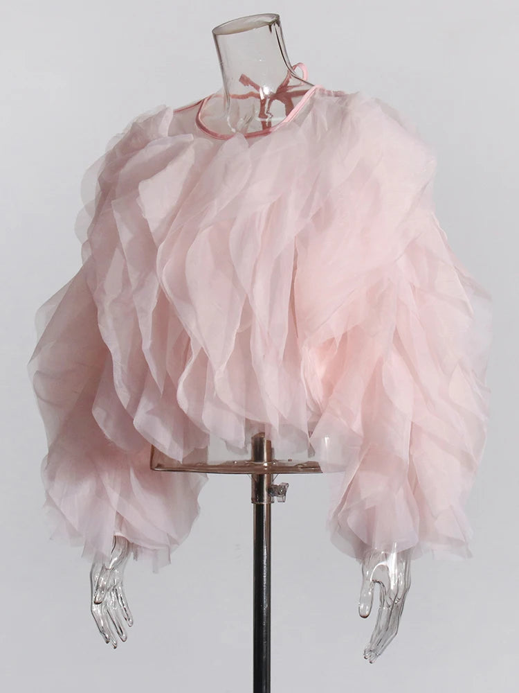TWOTWINSTYLE Ruffle Chiffon Lantern Sleeve Blouse