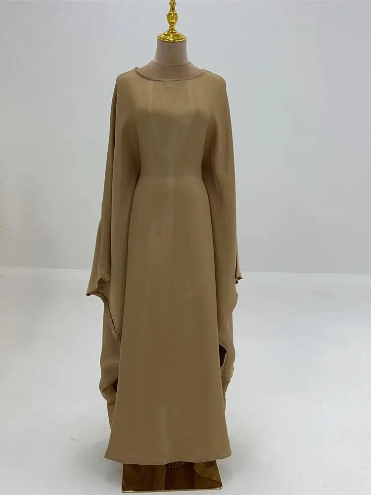 Women's Satin Batwing Sleeve Abaya Maxi Dress