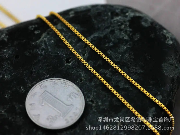 Lynge Jewelry AU999 24K Gold Box Chain Necklace for Women