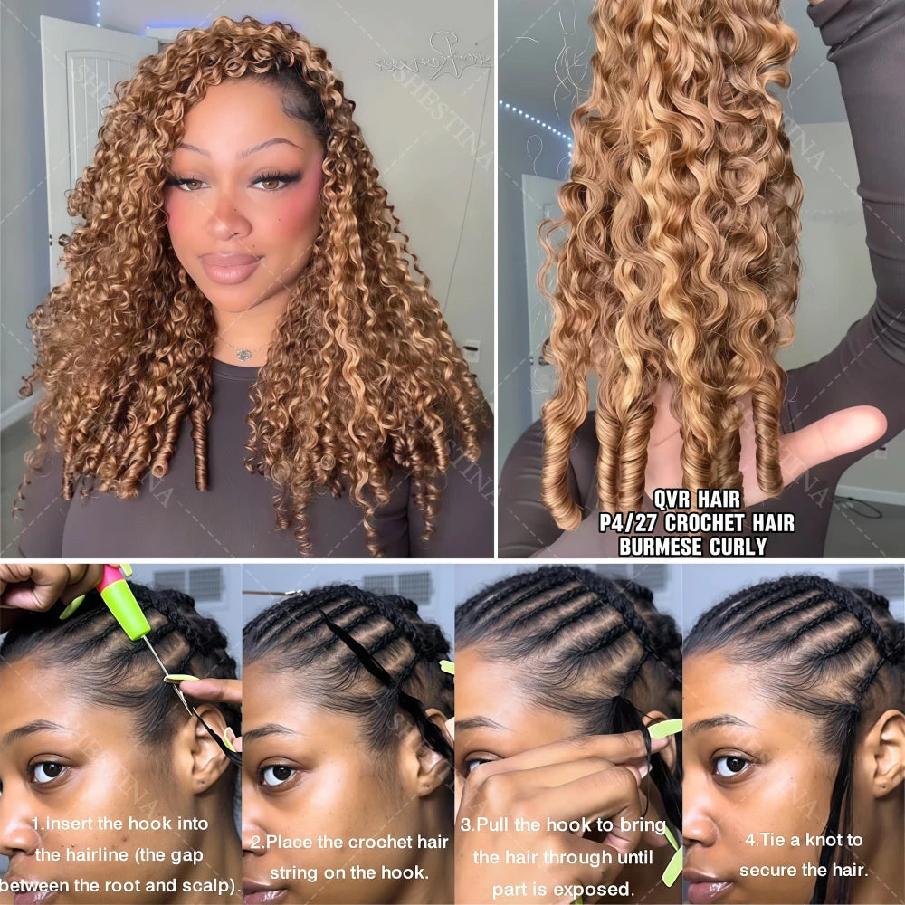 Burmese Curly Human Hair Crochet Extensions