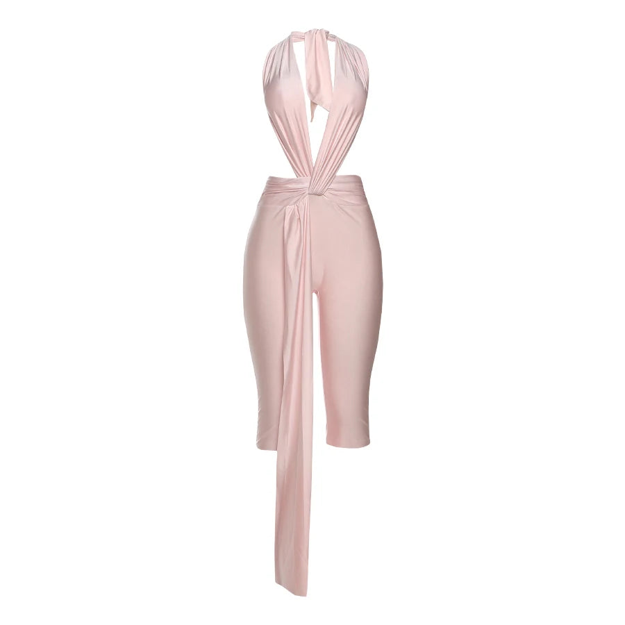 Women's Patchwork Halter Backless Romper