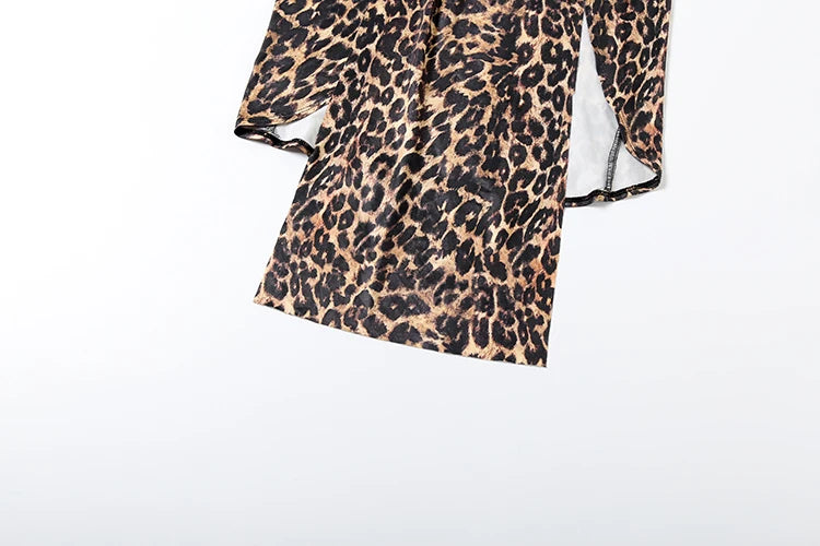 Y2K Leopard Print Deep V Split Dress