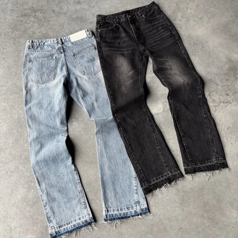 Vintage Washed Slim Fit Flared Jeans