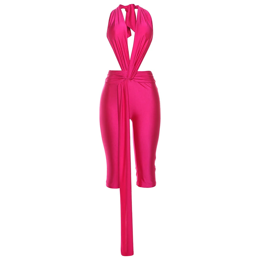 Women's Patchwork Halter Backless Romper