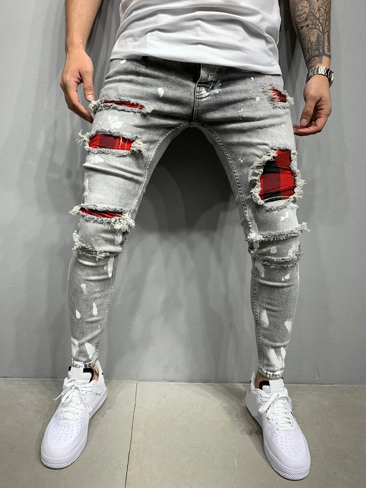 Men's Vintage Ripped Skinny Slim Fit Jeans