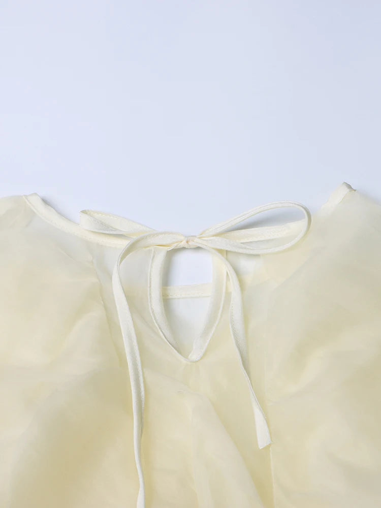 TWOTWINSTYLE Ruffle Chiffon Lantern Sleeve Blouse