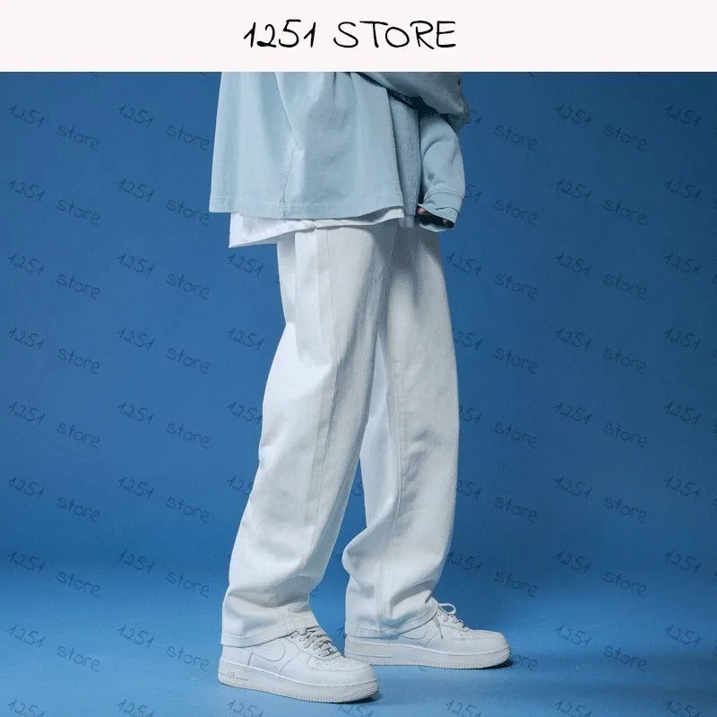 Unisex White Baggy Straight Leg Jeans