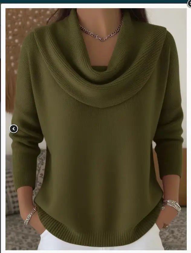 Women's Elegant Draped Neck Knit Sweater