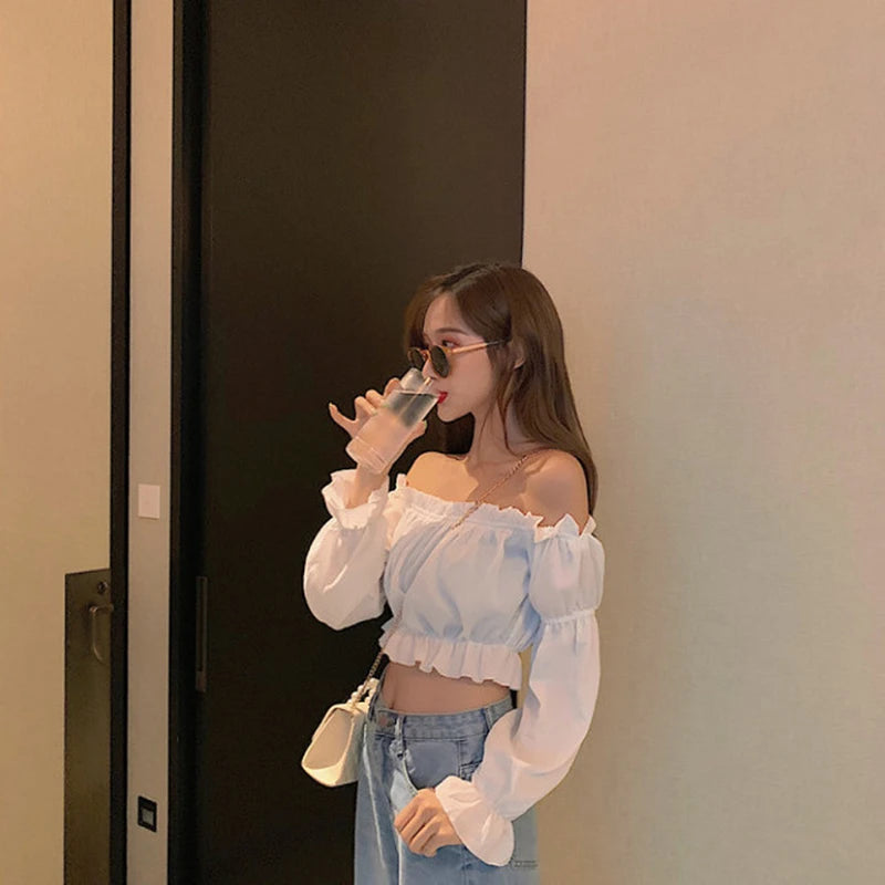 Women's Off-Shoulder Puff Sleeve Crop Blouse