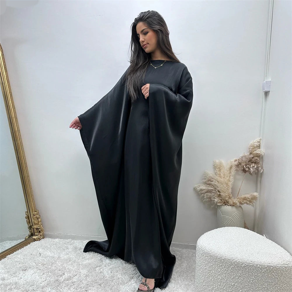 Women's Satin Batwing Sleeve Abaya Maxi Dress