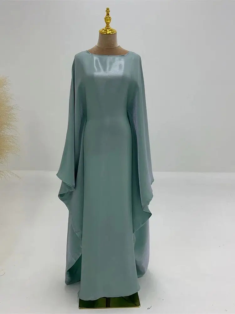 Women's Satin Batwing Sleeve Abaya Maxi Dress
