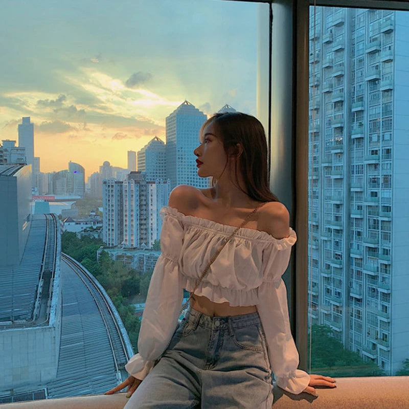 Women's Off-Shoulder Puff Sleeve Crop Blouse