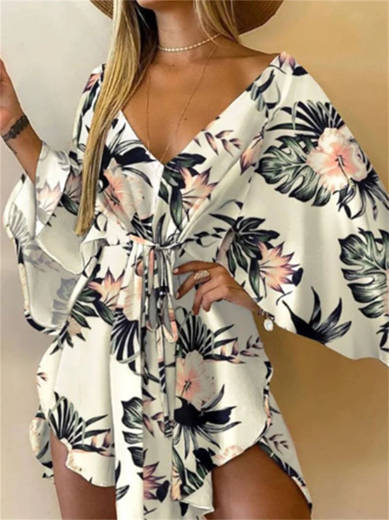 Women's Floral Boho V-Neck Mini Dress
