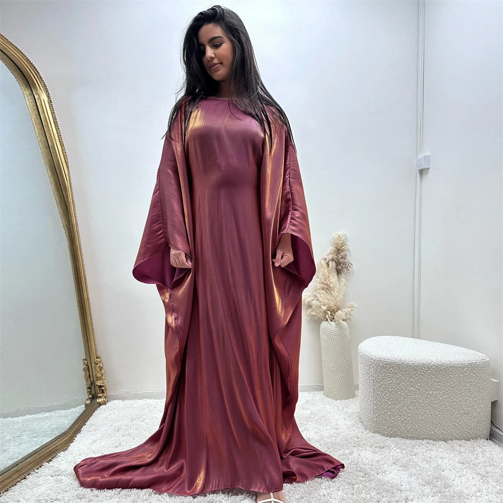 Women's Satin Batwing Sleeve Abaya Maxi Dress
