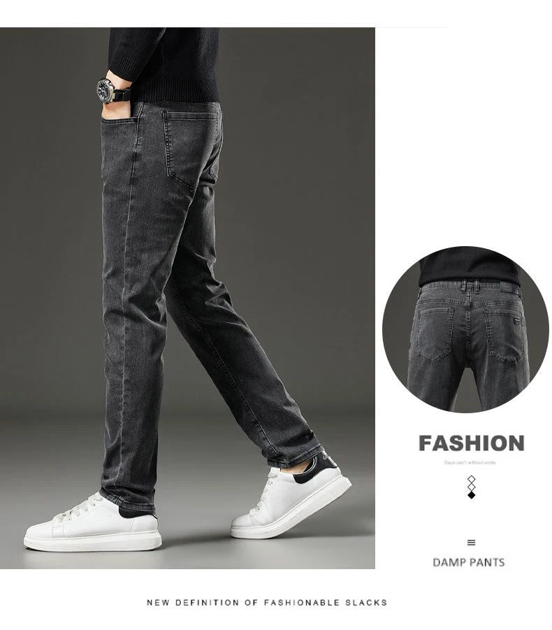 Men's Slim Straight Elastic Jeans