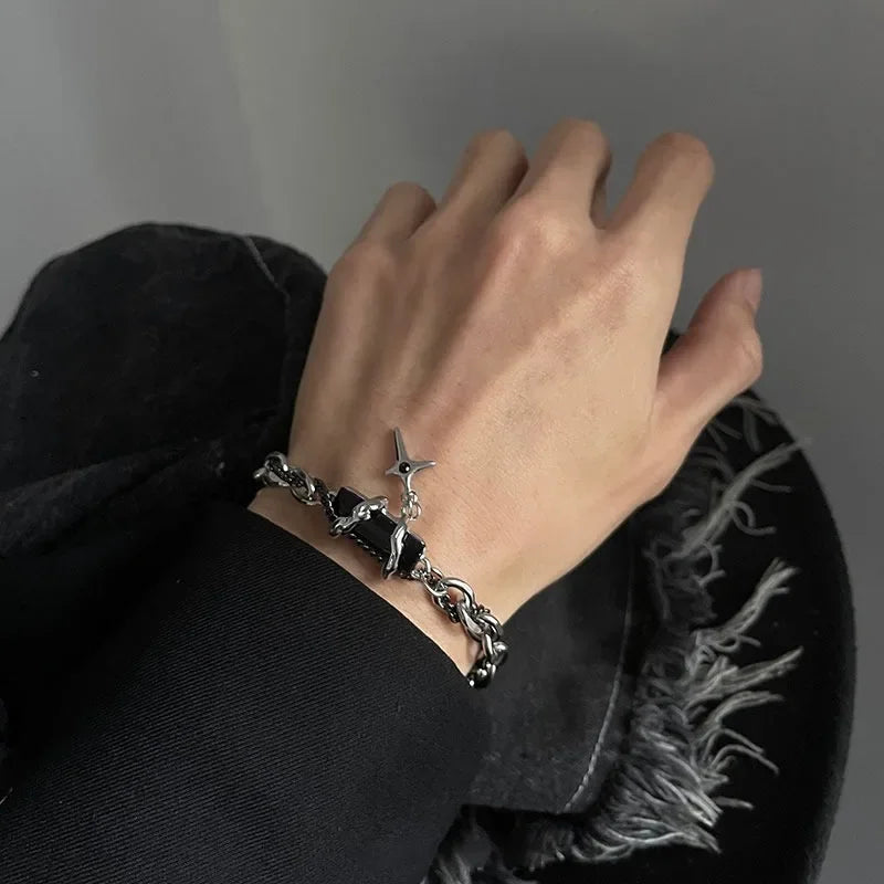 Unisex Black Zircon Star Chain Bracelet