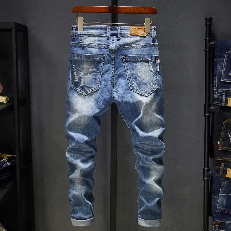 Men’s Ripped Slim Fit Straight Jeans