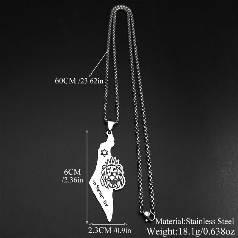 Israel Map Lion of Judah Star of David Pendant Necklace