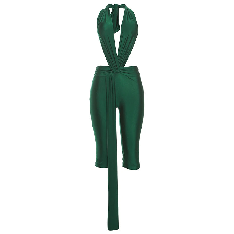 Women's Patchwork Halter Backless Romper
