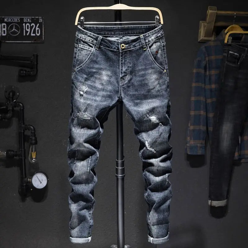 Men’s Ripped Slim Fit Straight Jeans