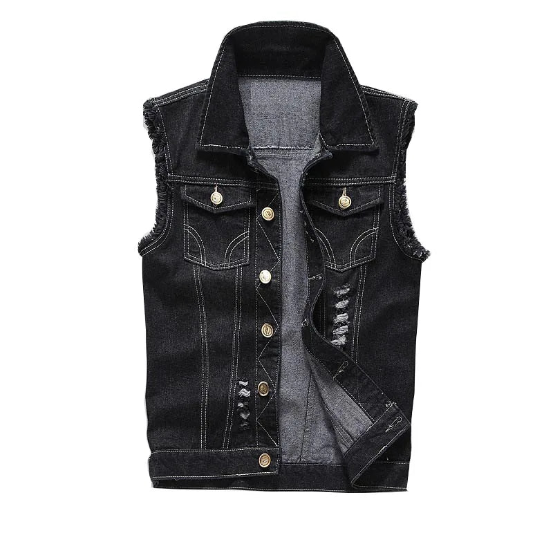 Men’s Hip Hop Ripped Denim Jacket Vest
