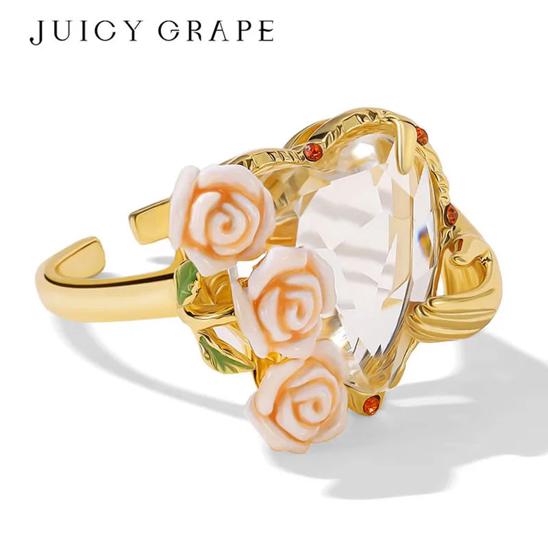 Women's Elegant Enamel Rose Gemstone Jewelry Set