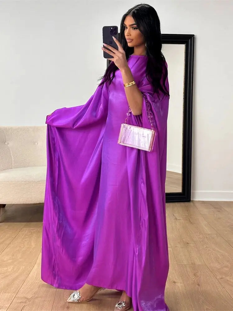 Women's Satin Batwing Sleeve Abaya Maxi Dress